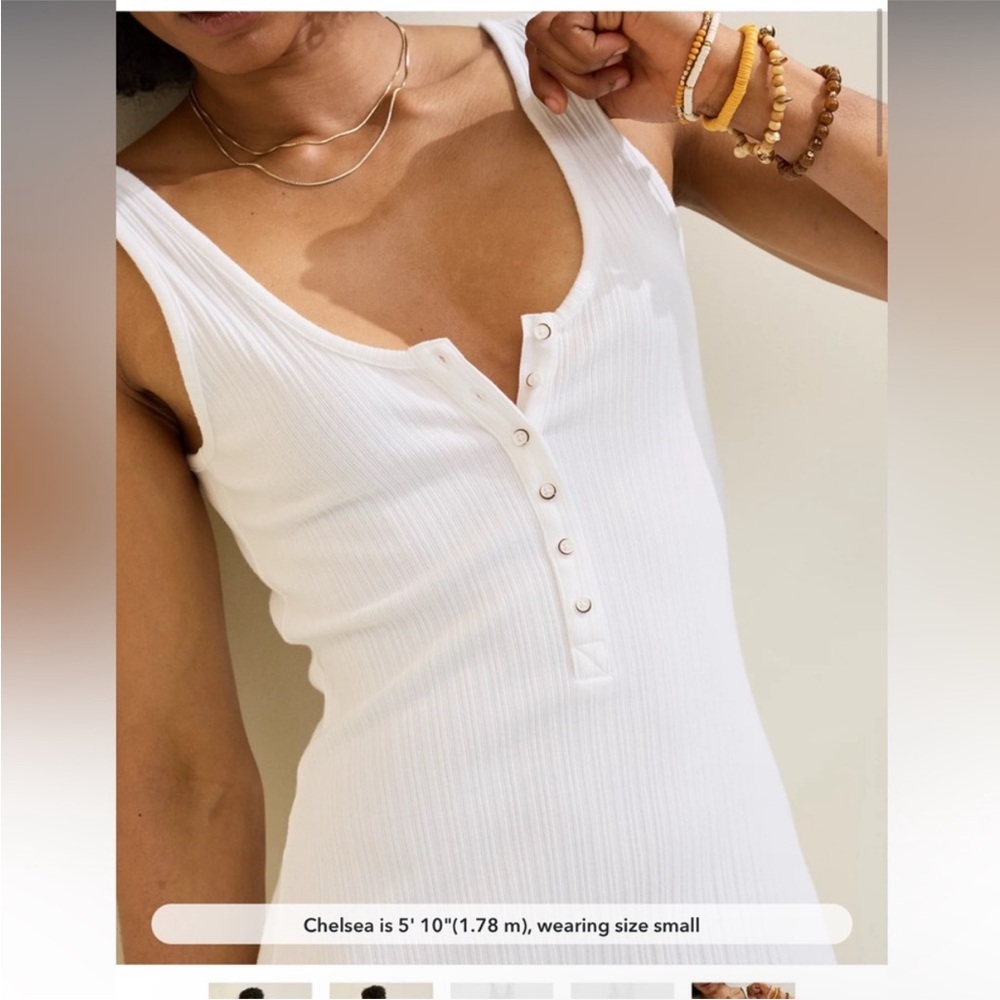 NEW Aerie White Ribbed Double V Neck Henley Bodycon Maxi Dress - Picture 4 of 9